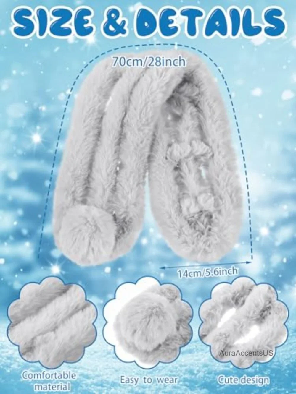 Faux Fur Scarf Neck Wrap Winter Furry Shawl Two Pack with Pom